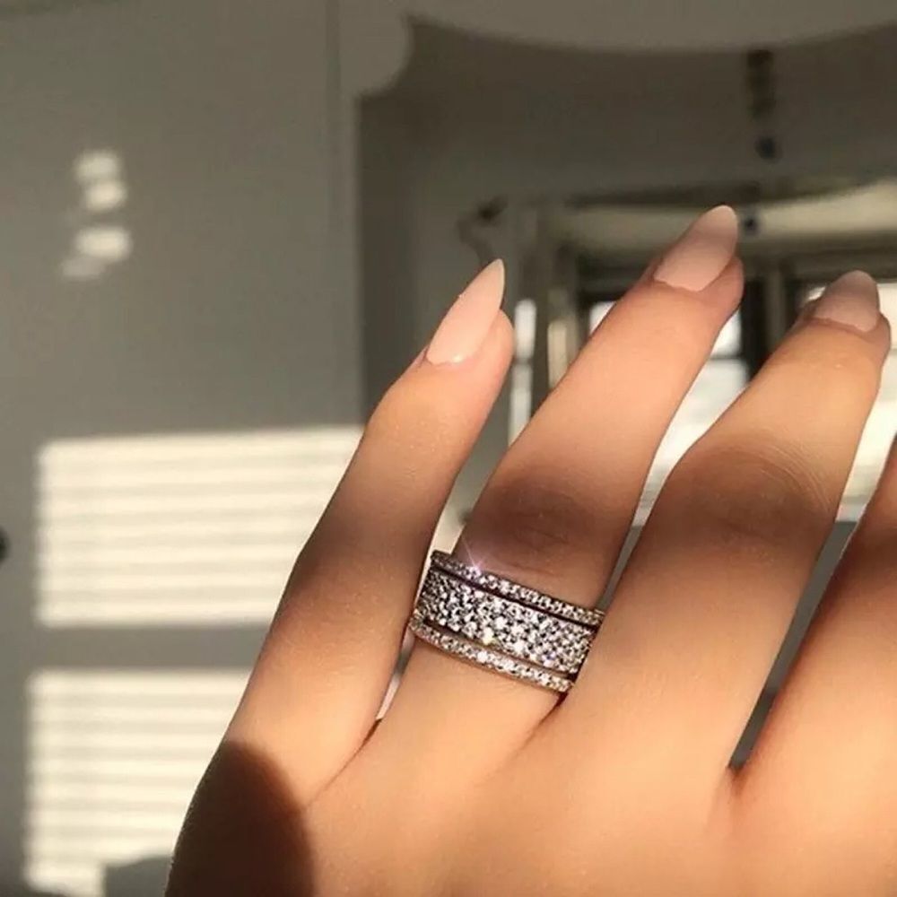 💎A108💎 STUNNING STERLING SILVER RING WITH INLAID DIAMONDS - Picture 4 of 7